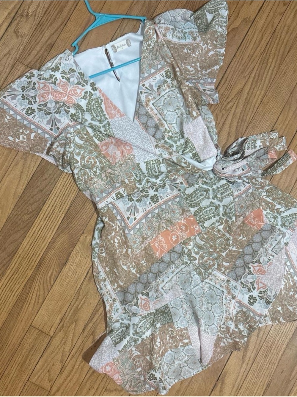 Altar'd State Mini Dress in Peach, Olive & Cream Floral Patchwork